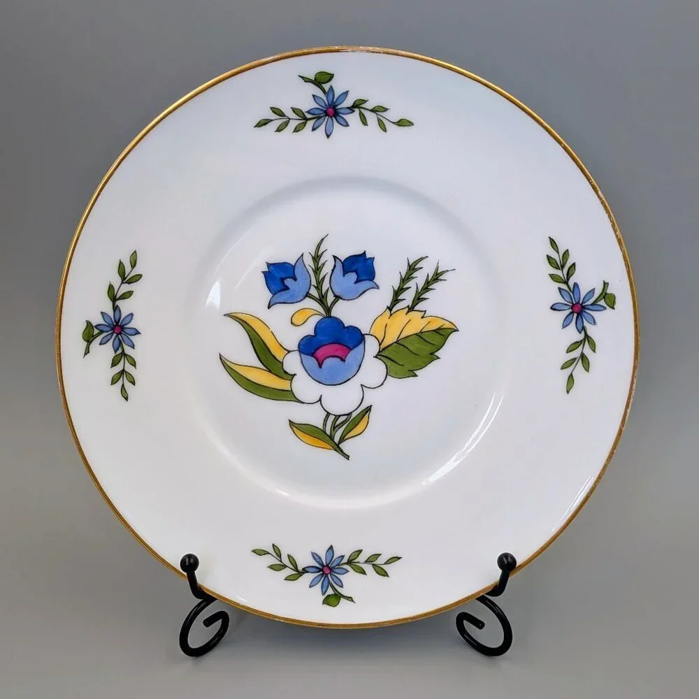Antique Royal Copenhagen Folk Art Floral Porcelain Plate - 